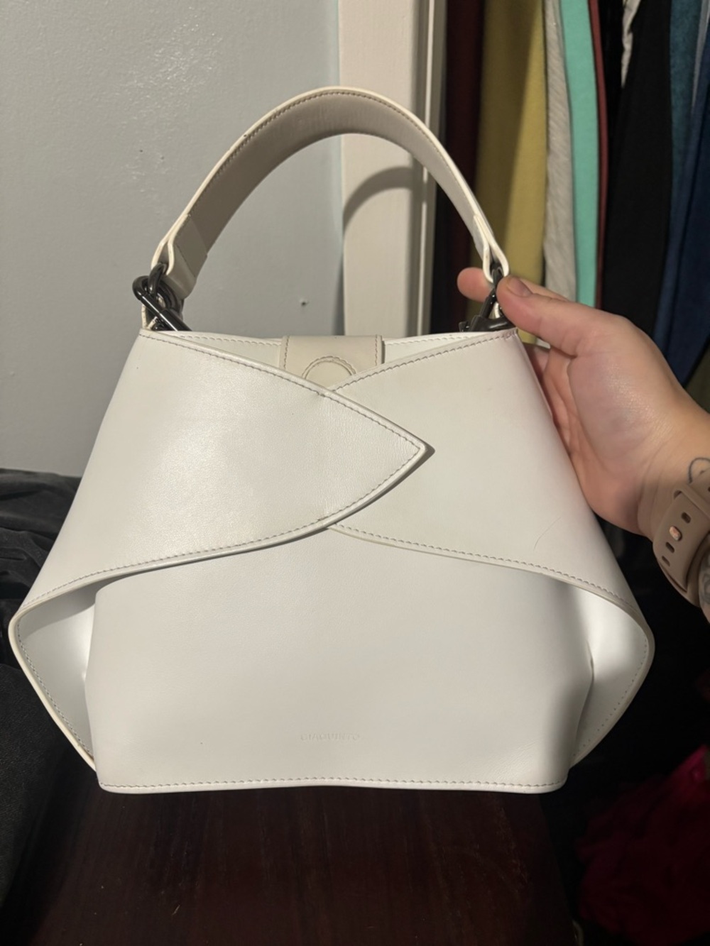 White Giaquinto Leather Top-Handle Bag